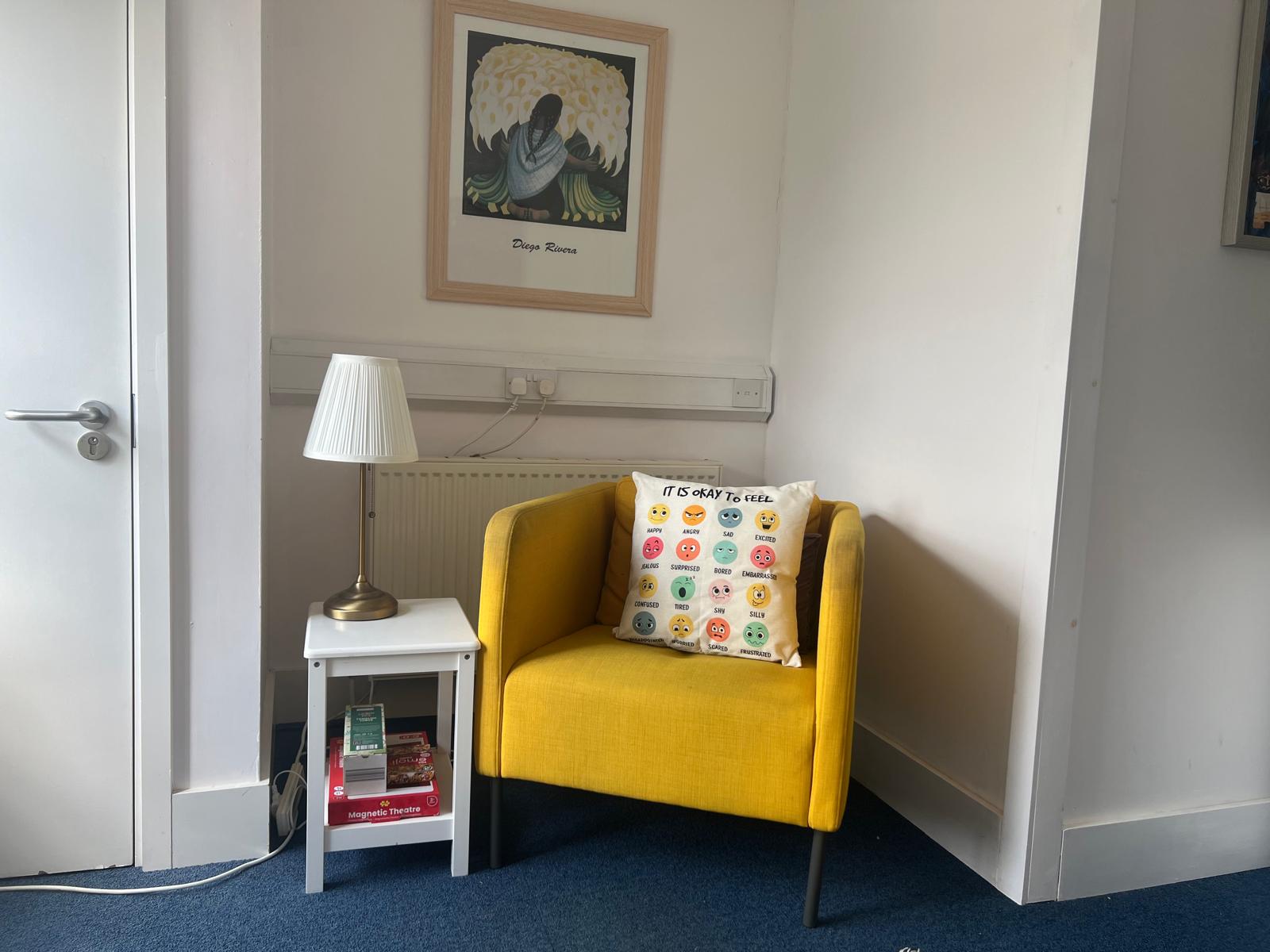Chair in therapy room Drighlington UK Counselling Network