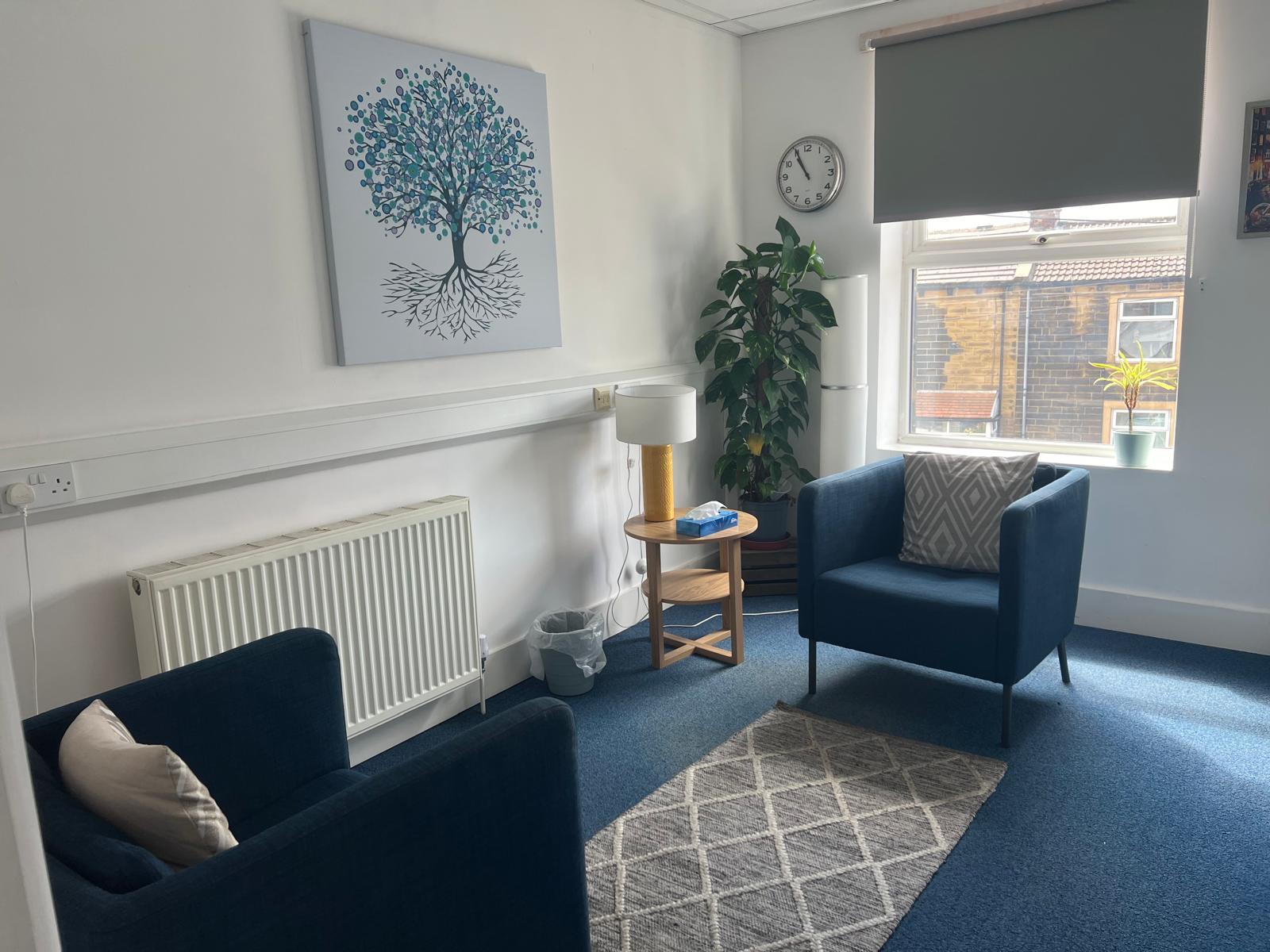 Therapy room at UK Counselling Network Drighlington